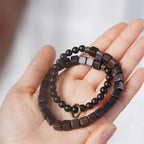 Fortune Jewel Tibet Ebony Wood Square Beads Peace Double Wrap Bracelet