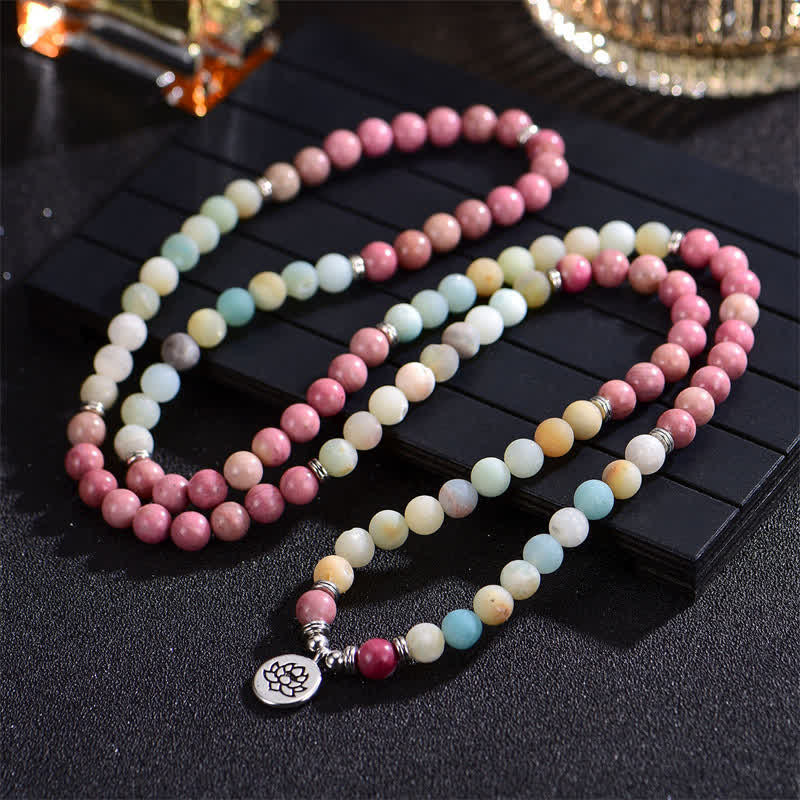 Fortune Jewel Lazurite Picasso Jasper Amazonite Rhodonite Apatite Positive Lotus Prayer Bead Bracelet