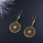 Buddha Stones Round Flower Design Luck Dangle Drop Earrings