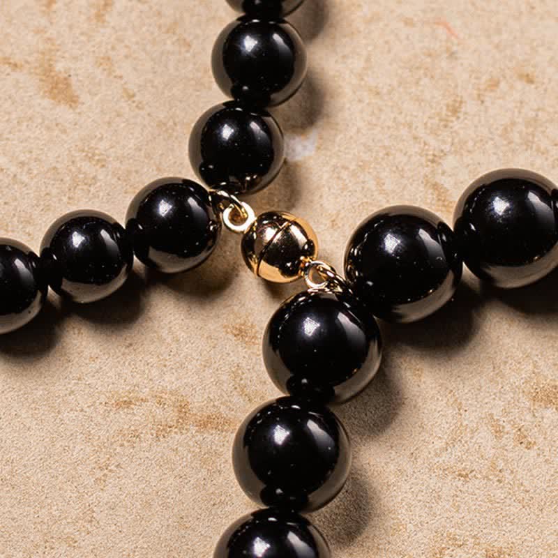 Fortune Jewel Black Obsidian Jade Om Mani Padme Hum Strength Couple Magnetic Bracelet