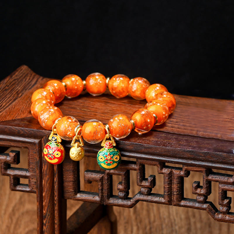 Fortune Jewel Gold Swallowing Beast Family Charm Luminous Fluorescent Liuli Glass Bead Success Bracelet