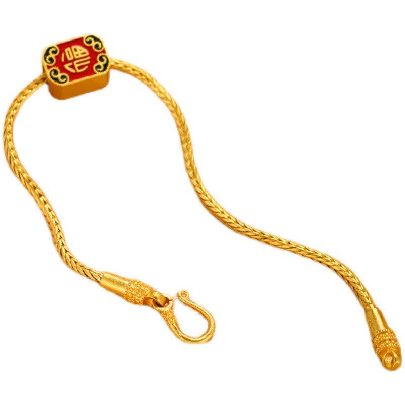 Fortune Jewel Tibetan 18K Gold Om Mani Padme Hum Lucky Koi Fish Fu Character Ingot Copper Coin Peace Bracelet
