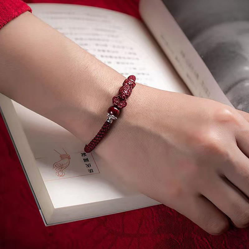 Fortune Jewel Handcrafted PiXiu Cinnabar Wealth Luck Braided Bracelet