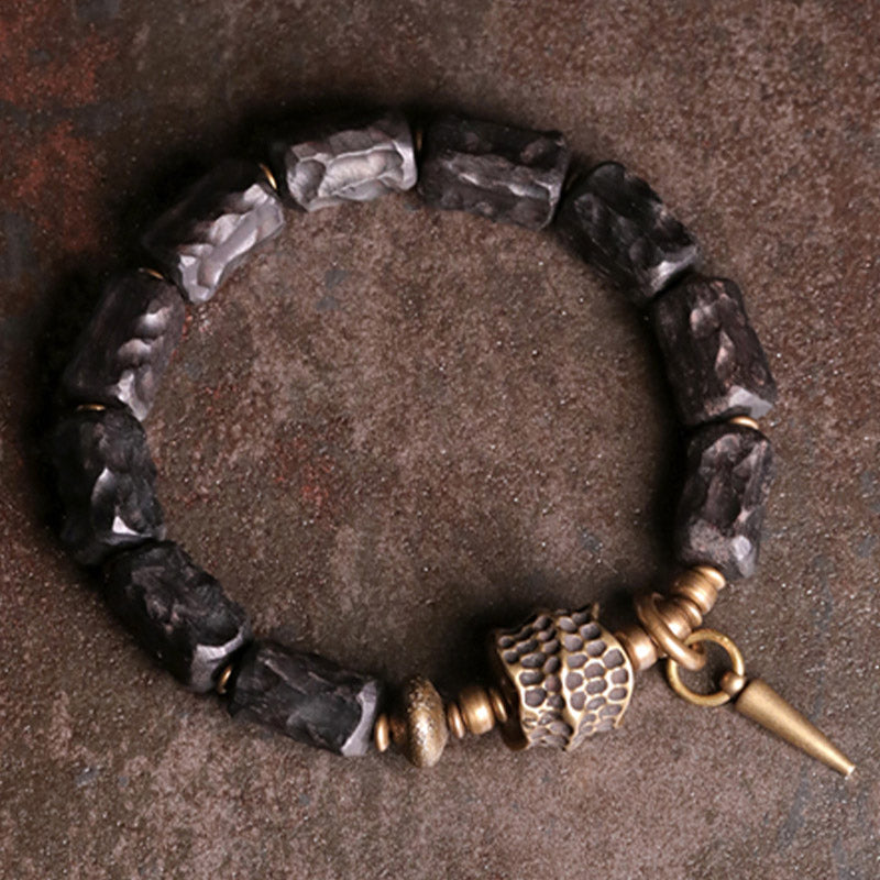 Fortune Jewel Ebony Wood Copper Balance Protection Couple Bracelet