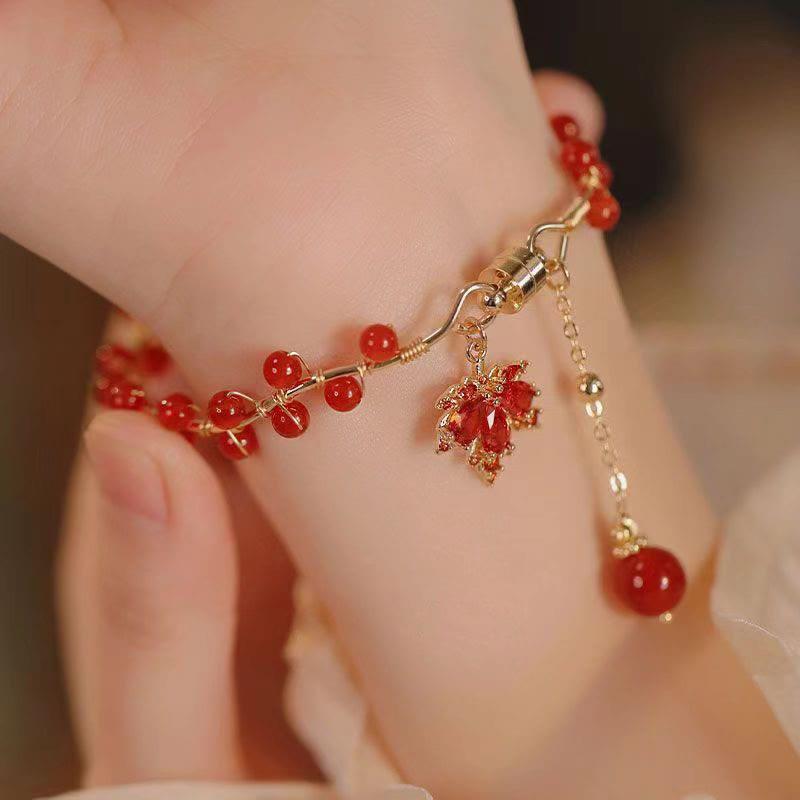 Fortune Jewel Red Maple Leaf Luck Charm Bracelet
