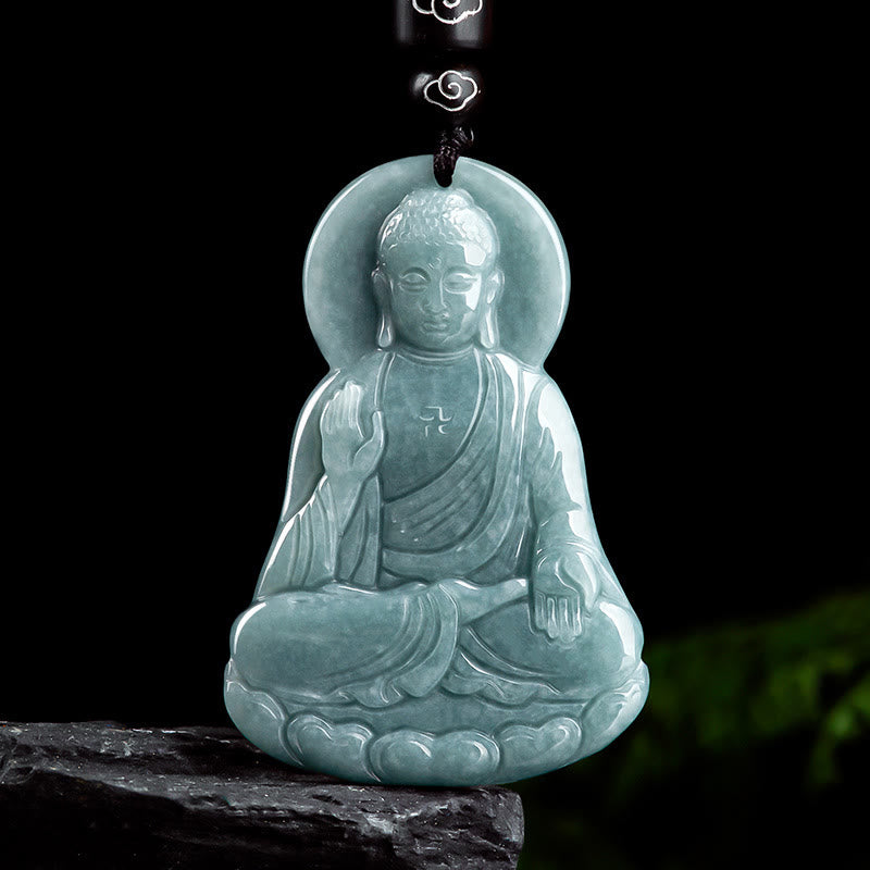 Fortune Jewel Amitabha Buddha Natural Jade Lotus Amulet Compassion String Necklace Pendant Fortune Jewel