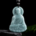 Fortune Jewel Amitabha Buddha Natural Jade Lotus Amulet Compassion String Necklace Pendant Fortune Jewel
