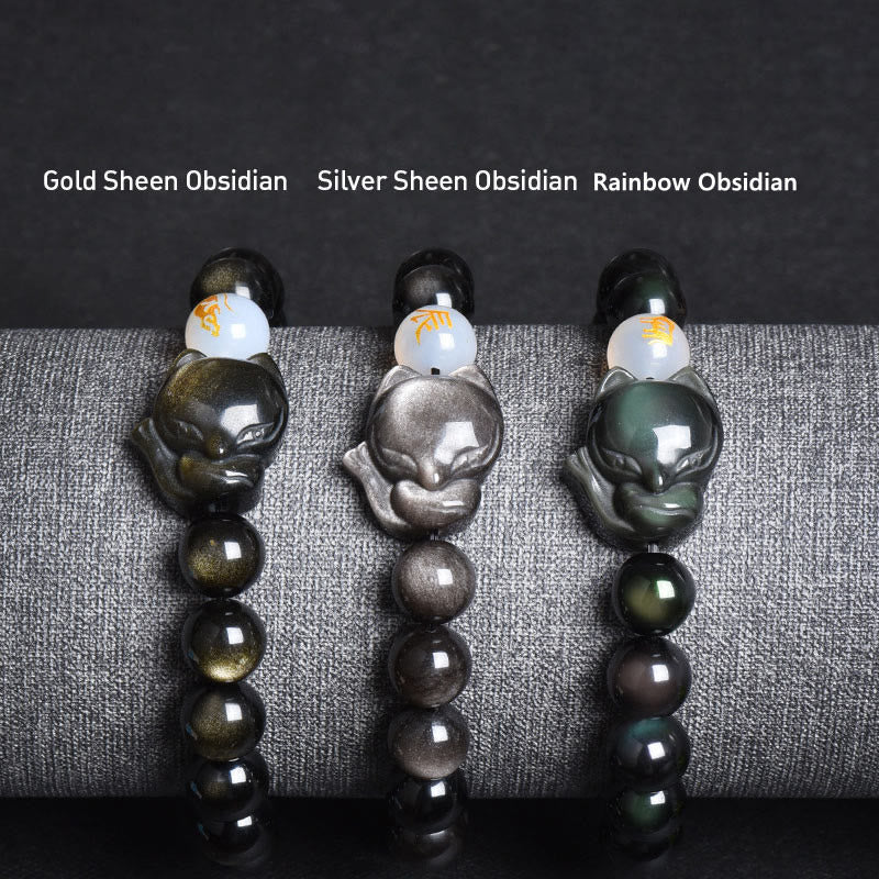 Fortune Jewel Natural Rainbow Obsidian Gold Sheen Obsidian Silver Sheen Obsidian Fox Healing Bracelet
