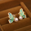 Fortune Jewel 925 Sterling Silver Posts 18K Gold Plated Copper Natural Pearl Butterfly Healing Stud Earrings