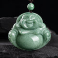 Buddha Stones Laughing Buddha Cyan Jade Harmony Necklace String Bead Pendant Fortune Jewel