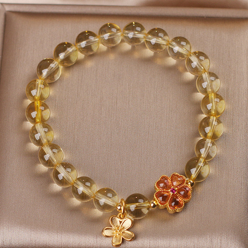 Fortune Jewel Natural Citrine Flower Charm Prosperity Protection Bracelet
