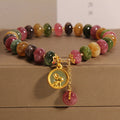 Fortune Jewel Natural Colorful Tourmaline Cute Rabbit Charm Positive Bracelet