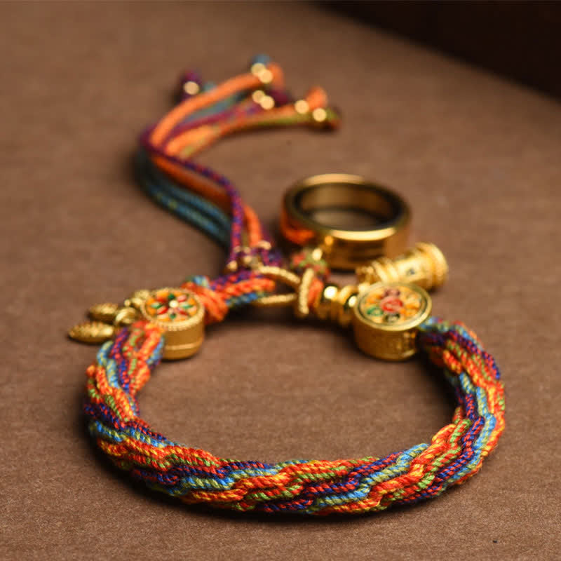 Fortune Jewel Tibetan Om Mani Padme Hum Dreamcatcher Luck Colorful Reincarnation Knot String Bracelet