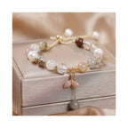 Fortune Jewel Strawberry Quartz Rutilated Quartz Fishtail Charm Healing Bracelet