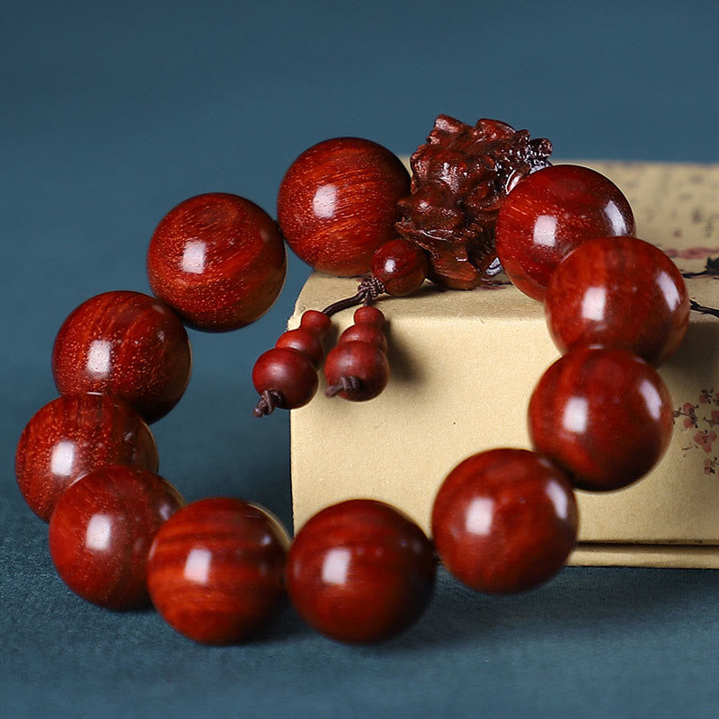 Fortune Jewel Rosewood Green Sandalwood Small Leaf Red Sandalwood Dragon Carved Protection Bracelet