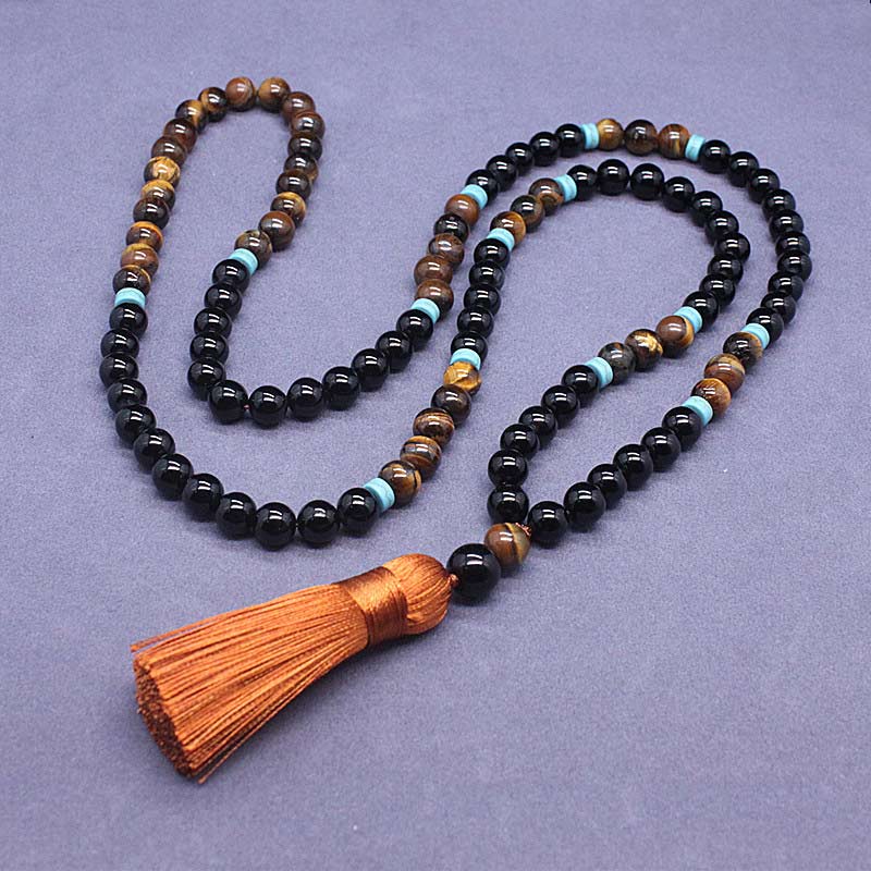 Fortune Jewel Tibetan Black Onyx Peaceful Mala Set