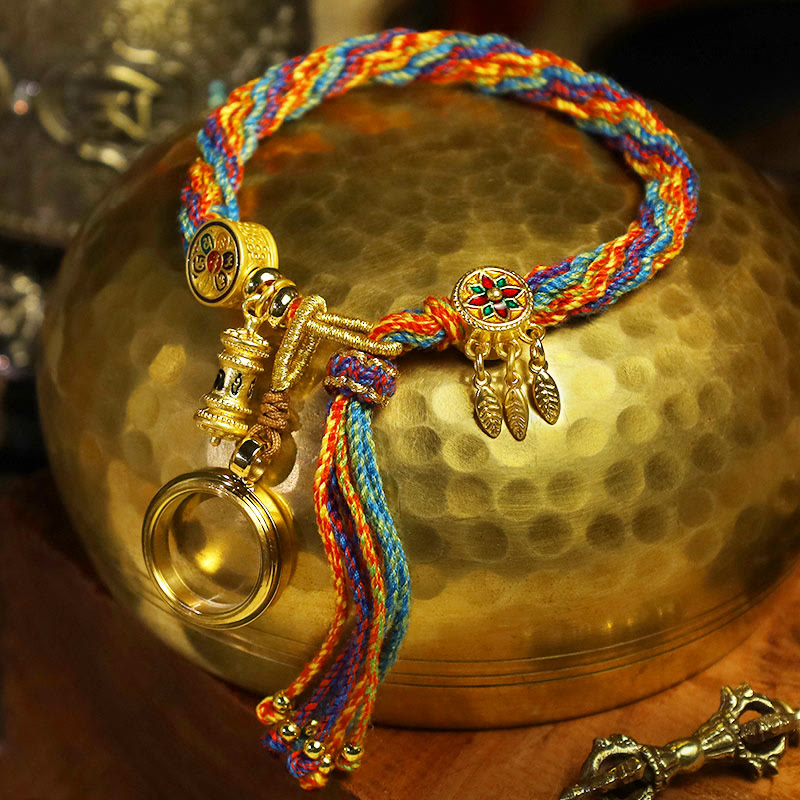 Fortune Jewel Tibetan Om Mani Padme Hum Dreamcatcher Luck Colorful Reincarnation Knot String Bracelet