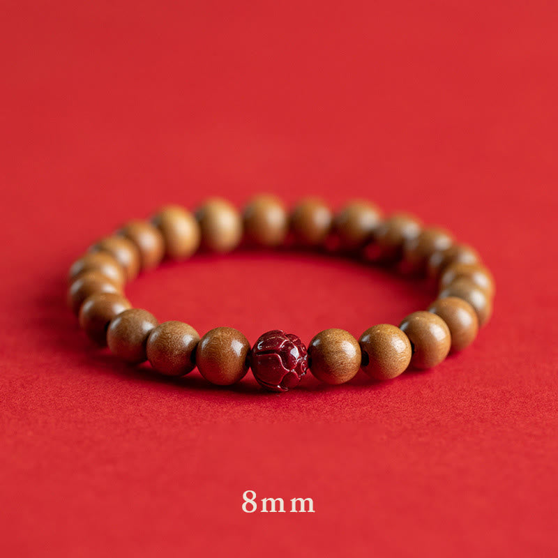 Fortune Jewel Peach Wood Lotus Cinnabar Luck Wealth Bracelet