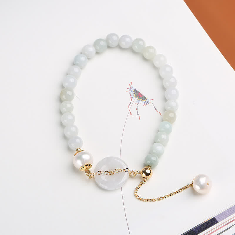 Fortune Jewel Natural Jade Pearl Peace Buckle Prosperity Luck Bracelet