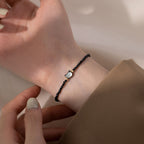 Fortune Jewel 14K Gold Plated Black Spinel White Crystal Cute Cat Tridacna Stone Healing Bracelet
