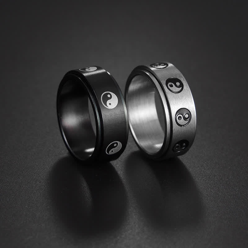 Fortune Jewel Yin Yang Titanium Steel Balance Rotatable Ring Fortune Jewel