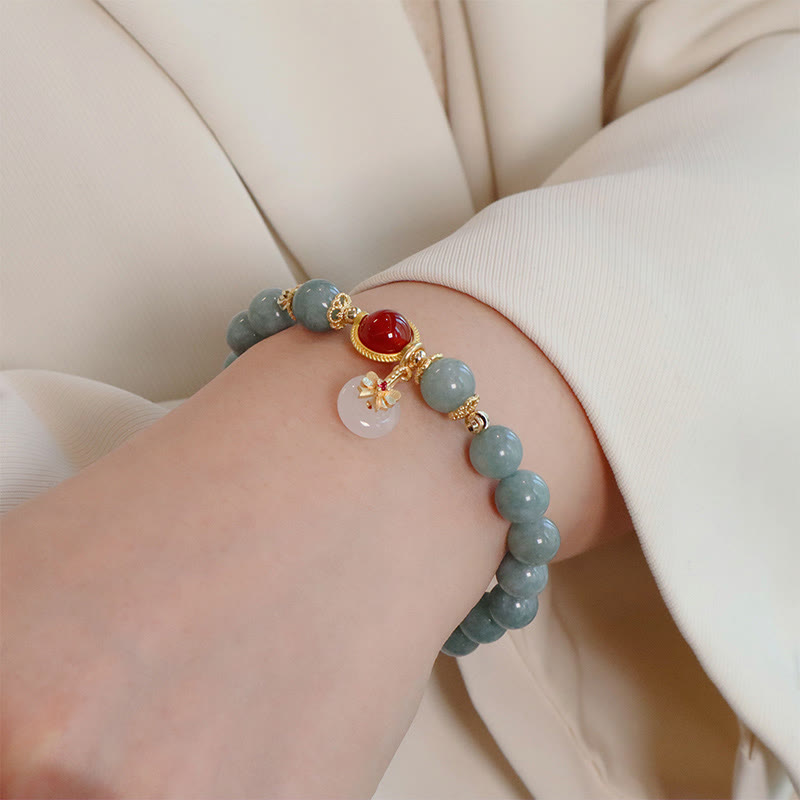 Fortune Jewel Natural Jade Red Agate Pearl Bow Tie Luck Bracelet
