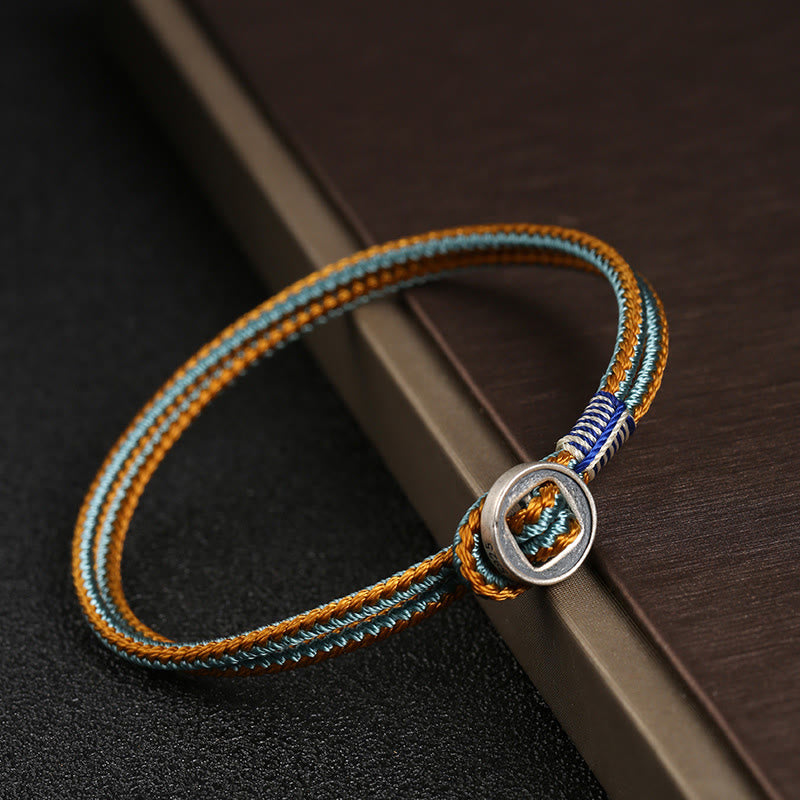 Fortune Jewel  925 Sterling Silver Handmade Button Protection Weave String Bracelet