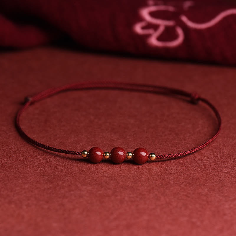 Fortune Jewel Natural Lucky Cinnabar Bead Blessing String Bracelet Anklet