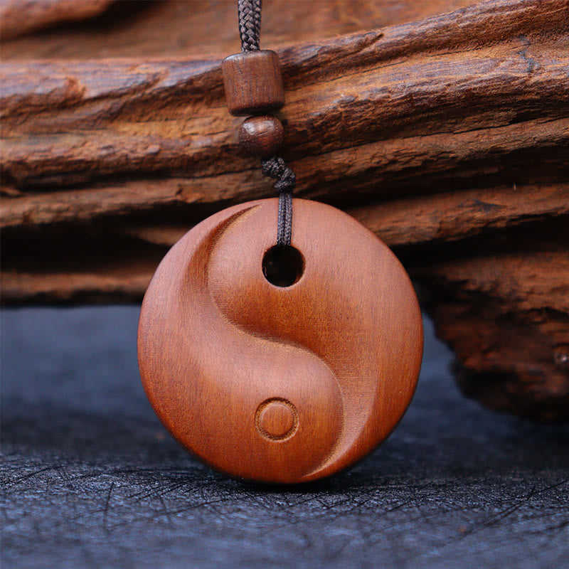 Fortune Jewel Lightning Struck Jujube Wood Yin Yang Luck Protection Necklace Pendant Fortune Jewel