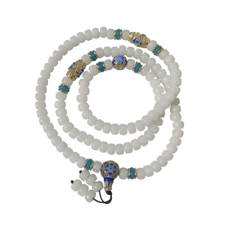 Fortune Jewel Natural White Bodhi Seed Mala 108 Beads Wealth Bracelet