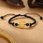 Women’s S925 Silver Peace Circle 12 Chinese Zodiac Bracelet – Woven Black Cord