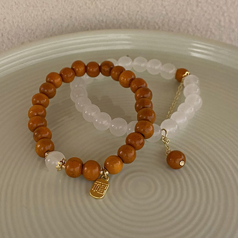 Fortune Jewel Sandalwood Cat's Eye Fu Character Charm Protection Bracelet