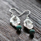 Fortune Jewel 925 Sterling Silver Turquoise Lotus Leaf Protection Drop Dangle Earrings