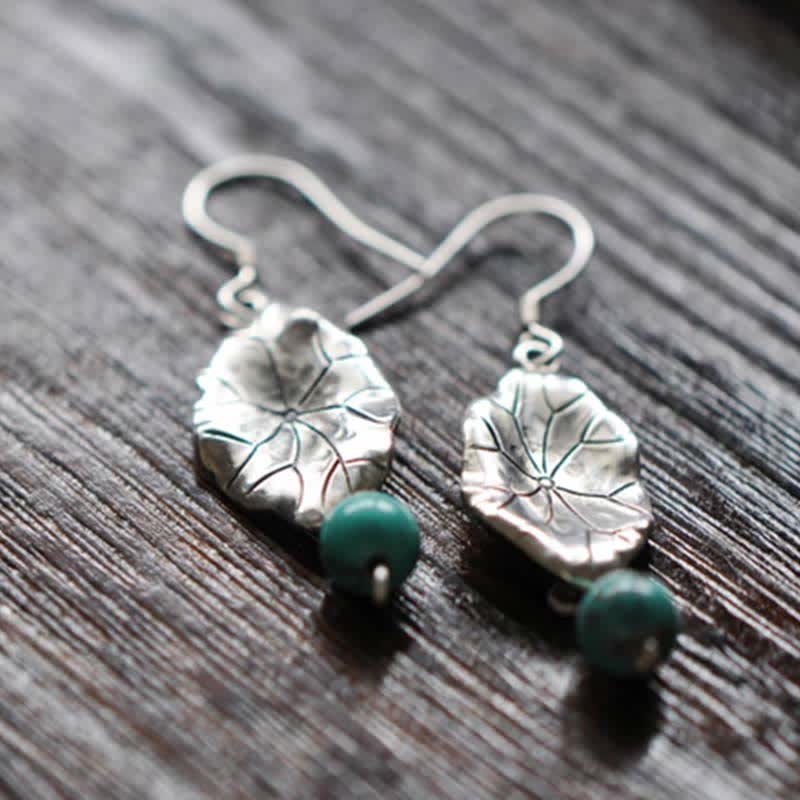 Fortune Jewel 925 Sterling Silver Turquoise Lotus Leaf Protection Drop Dangle Earrings