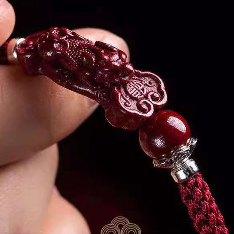 Fortune Jewel Handcrafted PiXiu Cinnabar Wealth Luck Braided Bracelet