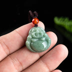 Fortune Jewel Laughing Buddha Cyan Jade Success Necklace String Pendant Fortune Jewel