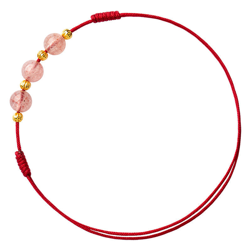 Fortune Jewel Strawberry Crystal Beads Luck Red String Anklet