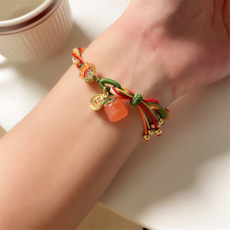 Fortune Jewel Persimmon Red Agate Strength Reincarnation Knot Braid String Bracelet