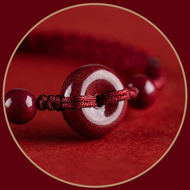 Fortune Jewel Handmade Cinnabar Peace Buckle Safe and Healthy Charm Blessing String Bracelet Anklet
