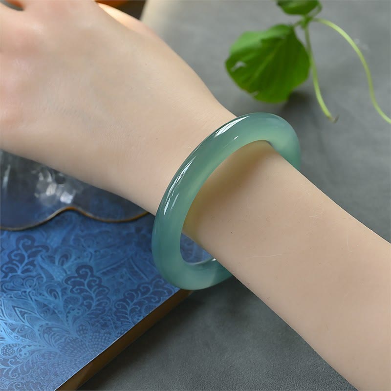 Fortune Jewel Natural Green Chalcedony Strength Bangle Bracelet