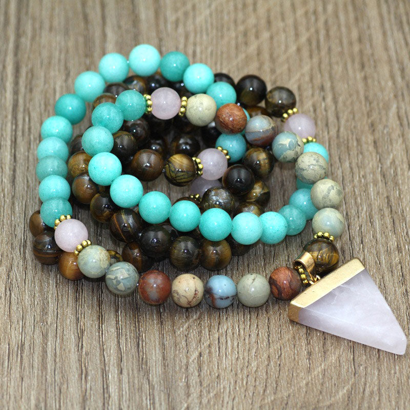 Fortune Jewel 108 Beads Natural Stone Tiger Eye Mala Healing Bracelet