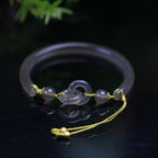 Fortune Jewel Natural Gray Agate Double Peace Buckle Balance Bracelet Bangle