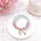 White & Pink Cat Eye Crystal Bracelet with Gourd Charm – Personalized Handmade Energy Beads