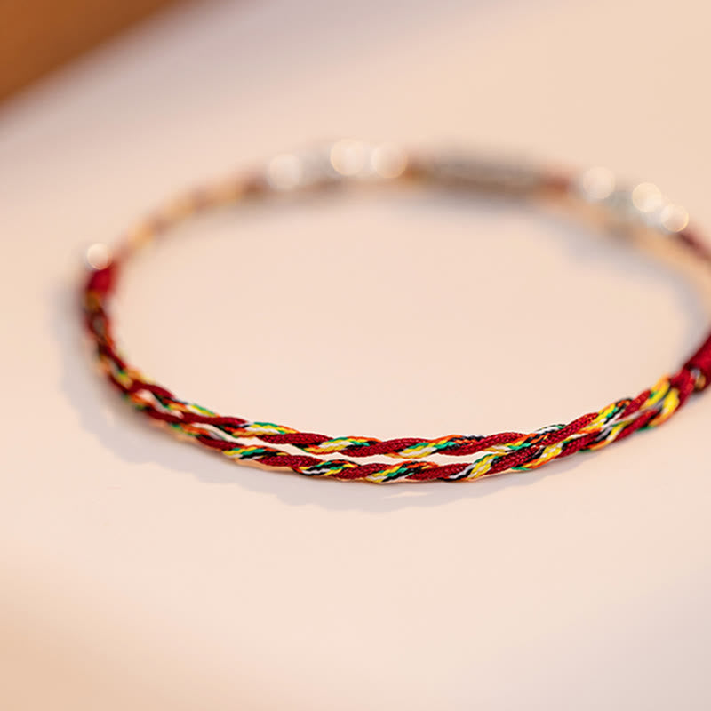 Fortune Jewel 925 Sterling Silver Luck Koi Fish Braided Colorful String Bracelet Anklet
