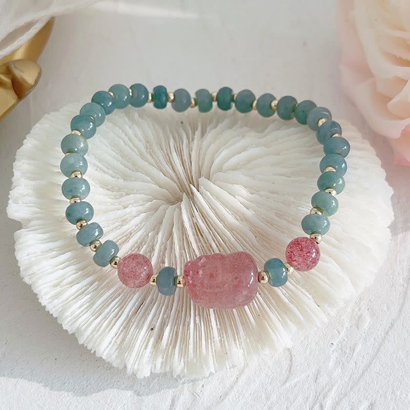 Fortune Jewel Natural Hetian Jade Pearl Peace Buckle Fu Character Gourd Money Bag Strawberry Quartz PiXiu Luck Bracelet