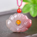 Fortune JewelPink Golden Silk Jade Lotus Flower Wealth Necklace Pendant Fortune Jewel