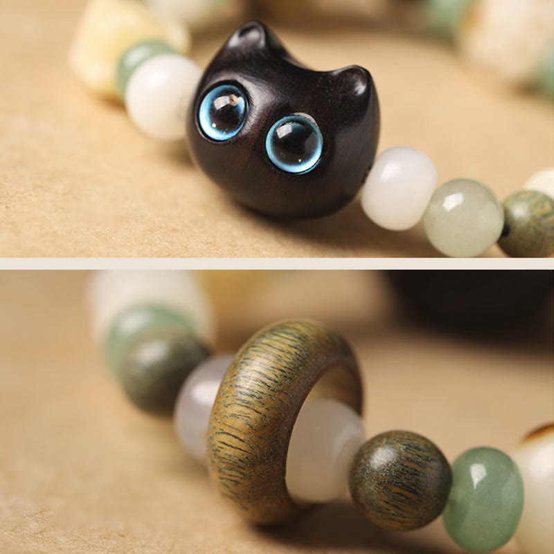 Fortune Jewel Bodhi Seed Green Sandalwood Ebony Wood Small Leaf Red Sandalwood Cat Head Paw Claw Peace Bracelet