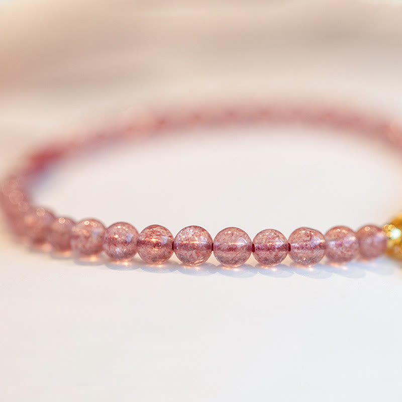 Fortune Jewel Natural Strawberry Quartz Garnet Jade Lucky Fortune Fu Character Healing Charm Bracelet