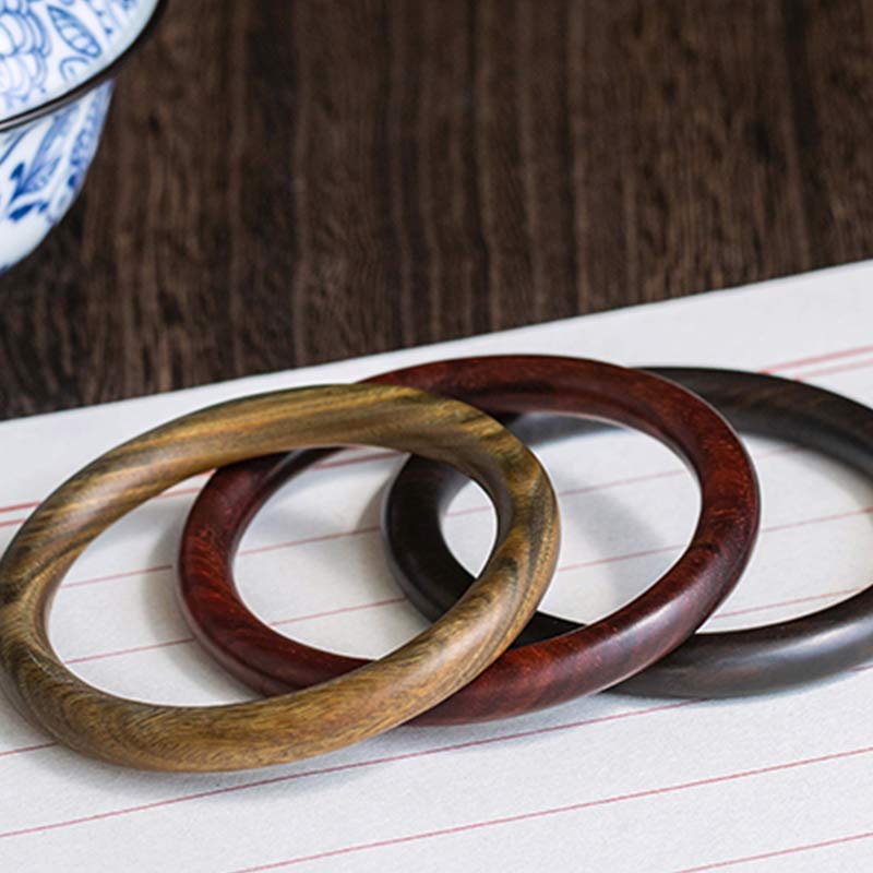 Fortune Jewel Tibetan Small Leaf Red Sandalwood Ebony Green Sandalwood Protection Bracelet Bangle