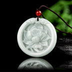 Fortune Jewel Natural Jade Lotus Flower Carved Prosperity Necklace Pendant Fortune Jewel